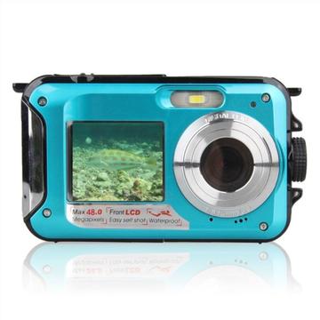 Câmara digital à prova de água HD368 Câmara subaquática Full HD 2.7K 48MP 16X com ecrã duplo - Azul
