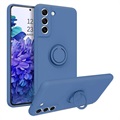 Capa de Silicone Líquido com Suporte de Anel para Samsung Galaxy S21 FE 5G - Azul