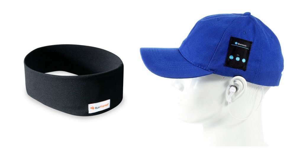 Auscultadores Bluetooth nas fitas de cabeça e bonés Bandana desportiva e boné comBluetooth headset