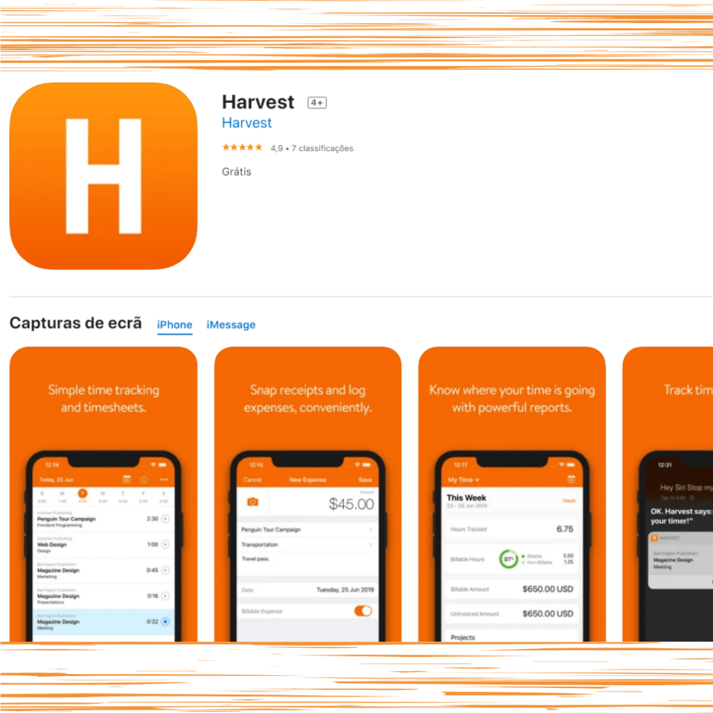 Aplicação Harvest Harvest: Monitor de Tempo e Despesas