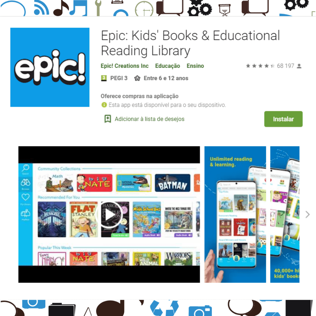 Aplicação de biblioteca Epic Biblioteca virtual Epic