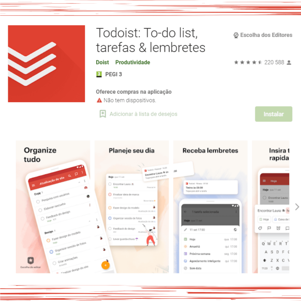 Aplicação Todoist Todoist: Lista de tarefas e alerts