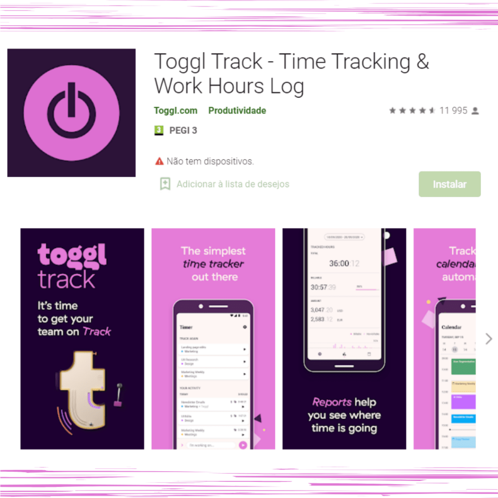 Aplicação Toggl Track Toggl Track - monitoramento de tempo e registo de horas de Trabalho