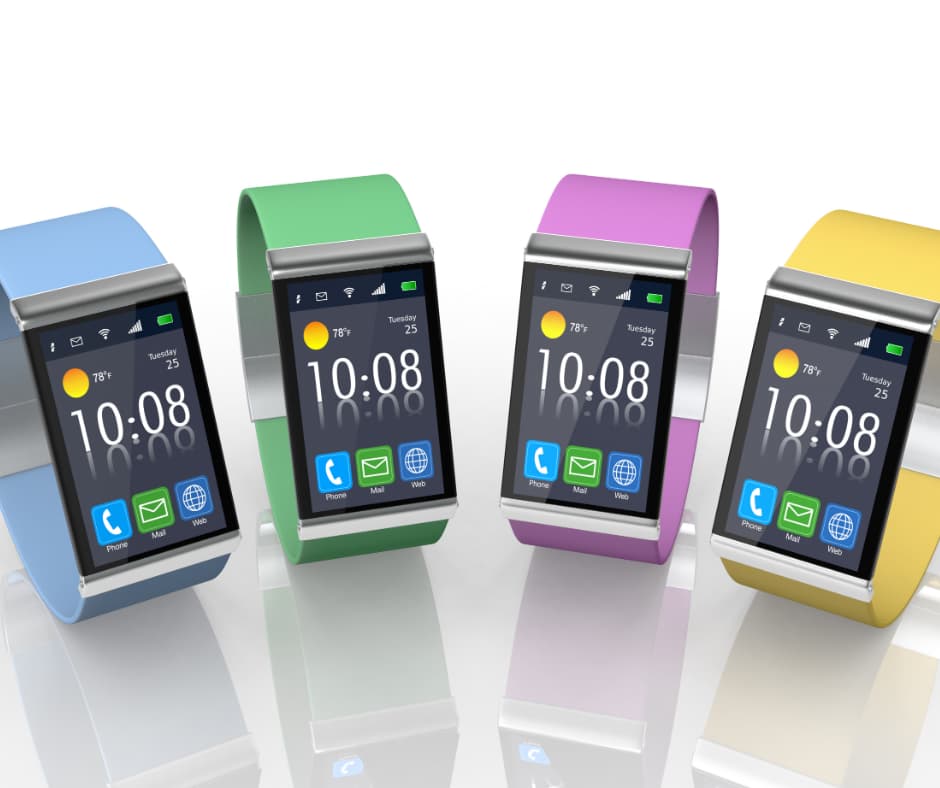 Smartwatches em várias cores Relógios inteligentes em cores diferentes