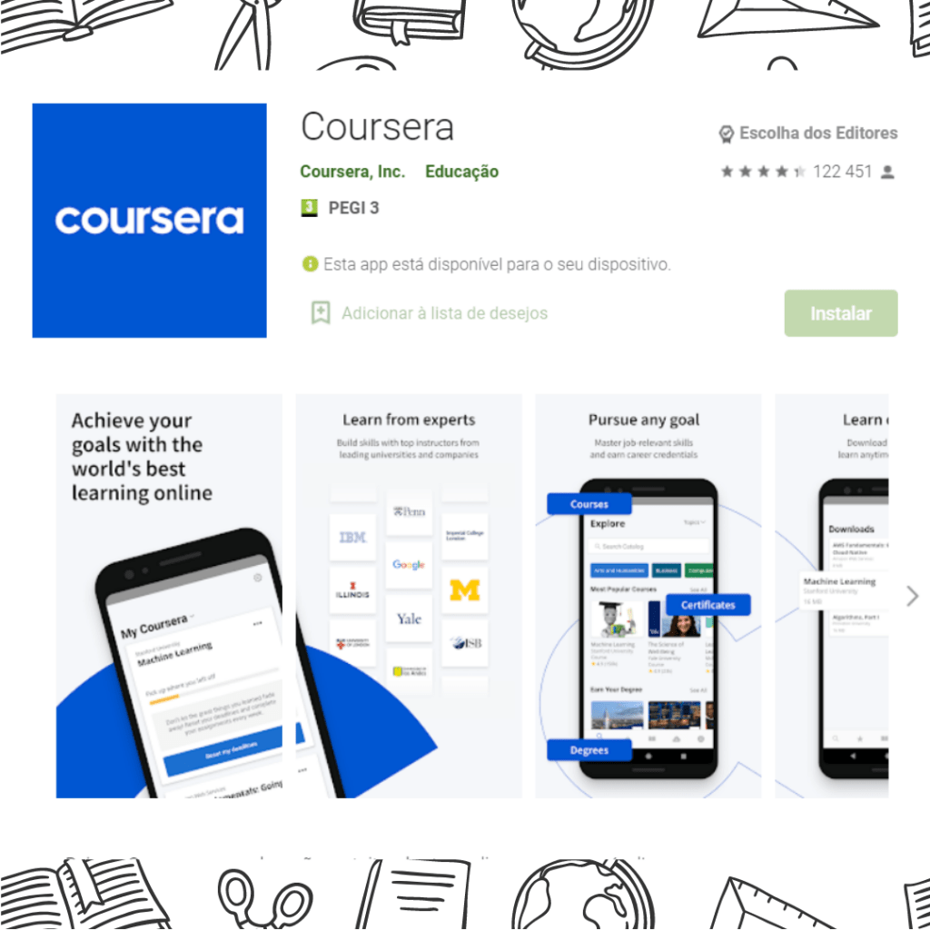 Aplicação Coursera Aplicação educacional Coursera