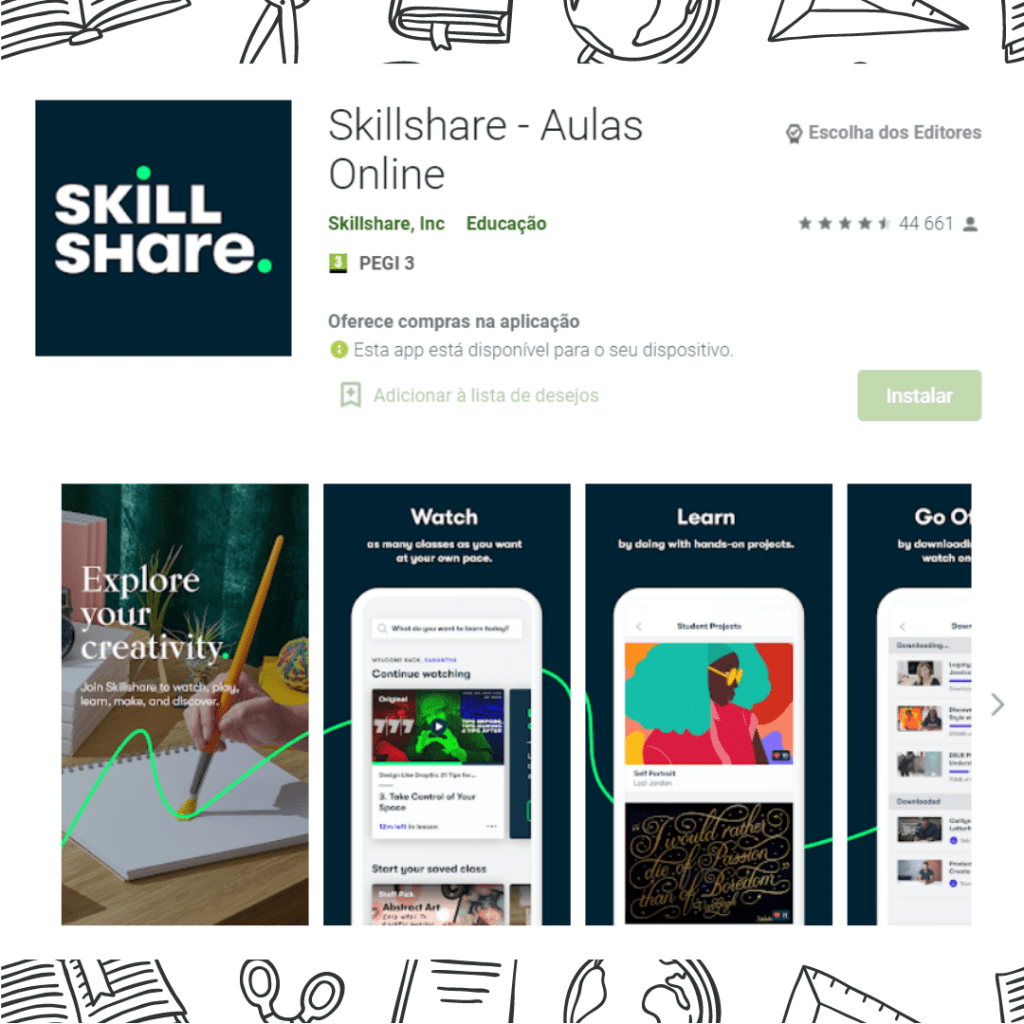 Aplicação Skillshare Aplicação educacional Skillshare