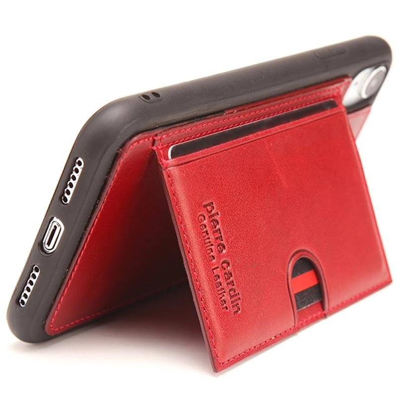 Capa de TPU revestida de couro Pierre Cardin Capa de couro revestida com suporte para iPhone XR