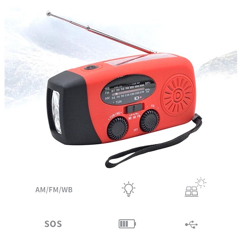 Rádio portátil com manivela e powerbank - 600 mAh