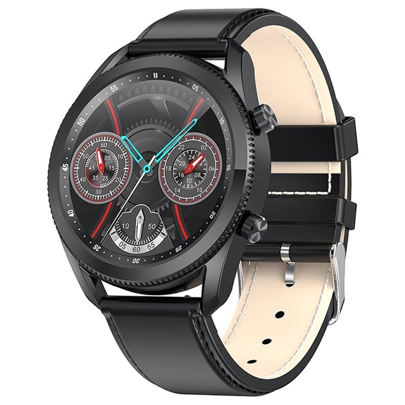 Smartwatch impermeável com pulseira de couro