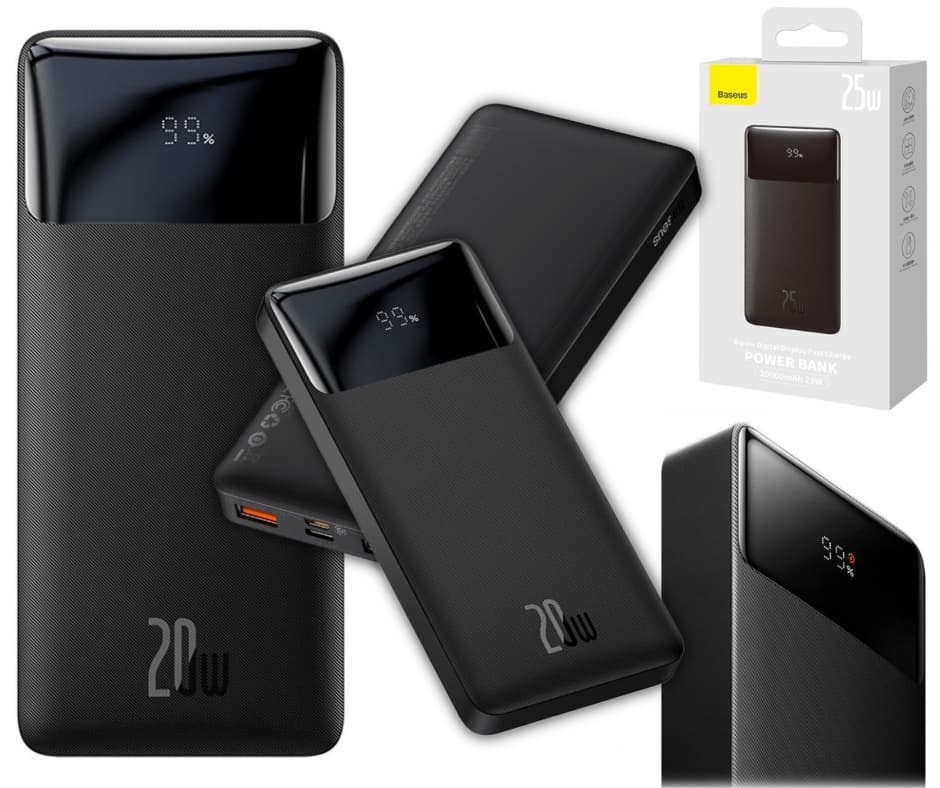 Powerbank Baseus Bipow de 20W com Visor Digital Power Bank Bipow da Baseus