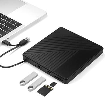 005 Unidade ótica externa USB-C/USB com leitor de cartões SD/TF - Reprodução e gravação de CD/DVD