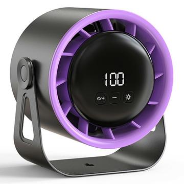 Ventoinha de secretária e de parede ajustável de 100 velocidades com ecrã digital e luz ambiente - Preto / Roxo