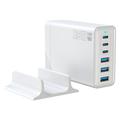 Carregador de secretária GaN de 135W / Estação de carregamento de alta velocidade com 6 portas - 3x USB-C, 3x USB-A - Branco