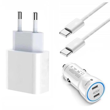 Carregador para iPhone 15 Pro/15 Pro Max/16 Pro/16 Pro Max 20W / Carregador para automóvel com cabo de 2m - Branco