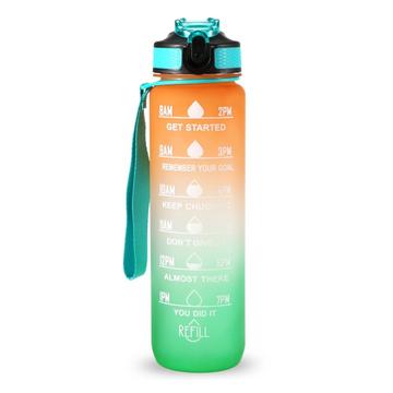 Garrafa de água desportiva de 1L com marcador de tempo Garrafa de água à prova de fugas Chaleira para escritório, escola, campismo (sem BPA)