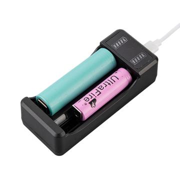 Carregador USB de bateria de iões de lítio inteligente com 2 ranhuras - 3.7V/4.2V - Preto