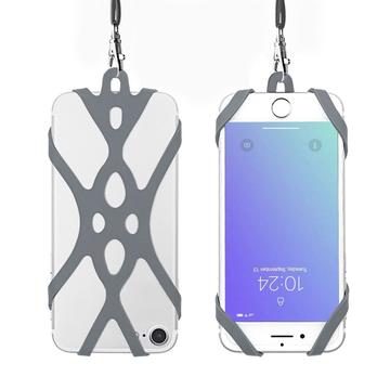 Correia de pescoço 2 em 1 com capa de silicone para Smartphone - 6.5" - Cinzento