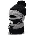 Gorro de malha à prova de vento de inverno com 3 peças, máscara facial e aquecedor de pescoço - Preto / Cinzento
