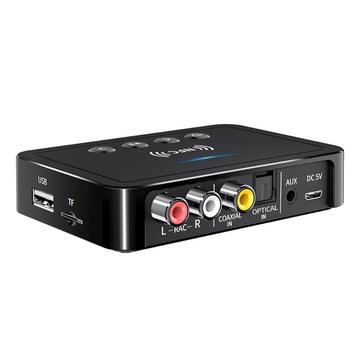 Adaptador 3 em 1 Bluetooth 5.0 Receptor Transmissor Rádio FM TF U-Disk Player com Microfone 3,5 mm AUX RCA para PC TV Carro - Preto