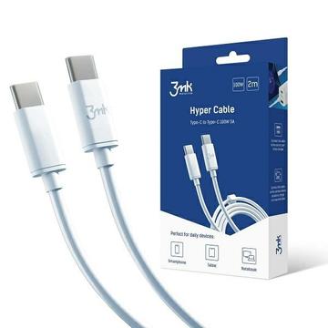 Cabo USB-C 3MK Hyper PD/QC3.0 - 100W, 5A, 2m - Branco
