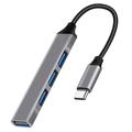 Hub USB-C 4 em 1 com 1x USB 3.0 + 3x USB 2.0 - Cinzento