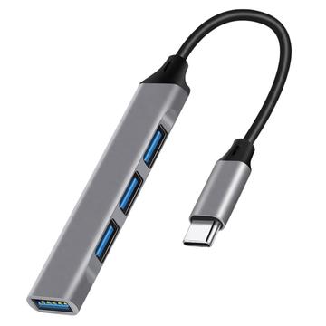 Hub USB-C 4 em 1 com 1x USB 3.0 + 3x USB 2.0 - Cinzento