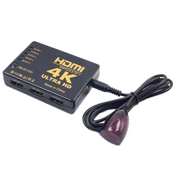 Comutador HDMI 4K Ultra HD 5 em 1 com Remoto Controlo - Preto