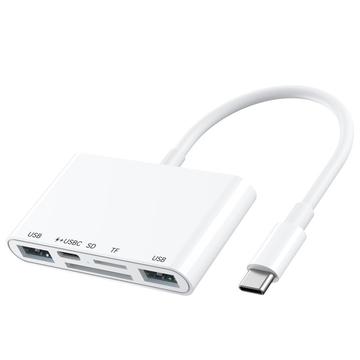 Hub USB-C 5 em 1 / Leitor de cartões para iPhone, MacBook, dispositivos USB-C - Branco