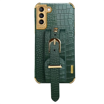 Capa 6D Crocodile para Samsung Galaxy S21 5G com Alça de Mão - Verde