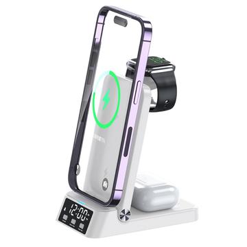 A60 Carregador sem fios 4 em 1 de 15 W Suporte de carregamento de telemóvel dobrável Auricular Estação de carregamento de relógio inteligente com relógio (para a versão Apple Watch) - Branco