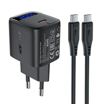 Carregador Acefast A113 20W GaN com cabo USB-C - Preto