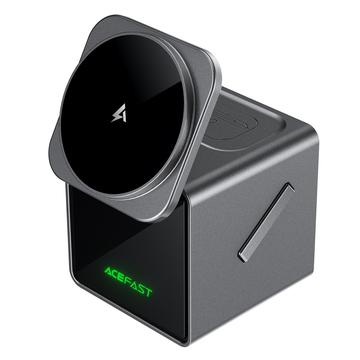 Acefast E34 3-em-1 Electric Flip Wireless Charging Station for Smartphone, Smartwatch & Earbuds - Preto