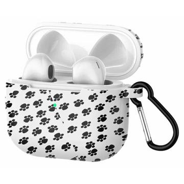 Capa de silicone com padrão para AirPods 3 e mosquetão - Preto / Branco