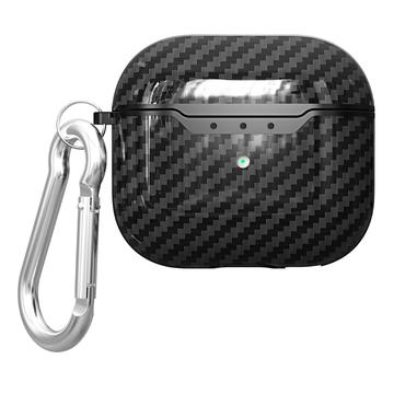 Capa de TPU com Mosquetão para AirPods 4 - Fibra de Carbono - Preto