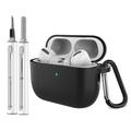 Capa de silicone para AirPods Pro 3 com mosquetão e caneta de limpeza - Preto