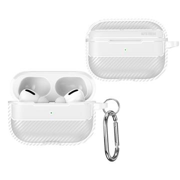 Capa de TPU Escovado com Mosquetão para AirPods Pro 3 - Fibra de Carbono - Branco