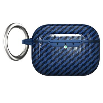 Capa de TPU com Mosquetão para AirPods Pro 3 - Fibra de Carbono - Azul