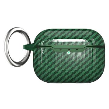 Capa de TPU com Mosquetão para AirPods Pro 3 - Fibra de Carbono - Verde
