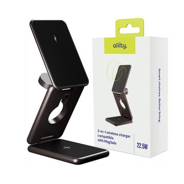 Carregador sem fios 3 em 1 compatível com MagSafe Allity AWC-230-225WMS 22.5W - Grafite