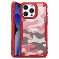 Capa Híbrida Antichoques para iPhone 15 Pro Max - Camuflagem - Vermelho