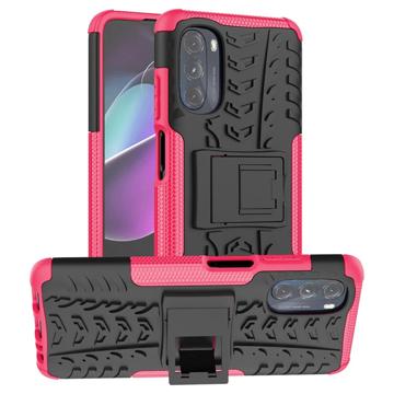 Capa Híbrida Antiderrapante para Motorola Moto G (2022) com Suporte - Cor-de-Rosa-Choque / Preto