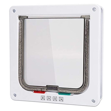 Porta de ecrã para animais de estimação com bloqueio automático e sistema de bloqueio de 4 vias para gatos e cães pequenos - L - Branco