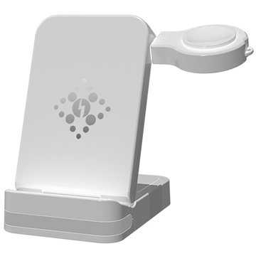 B-27 Carregador sem fios dobrável 3 em 1 com luz nocturna - 15W - Branco