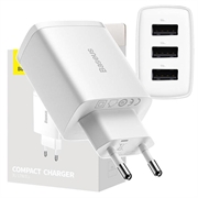 Carregador rápido compacto Baseus CCXJ020102, 3x USB, 17W - Branco