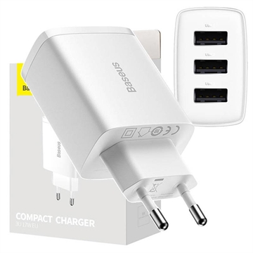 Carregador rápido compacto Baseus CCXJ020102, 3x USB, 17W - Branco