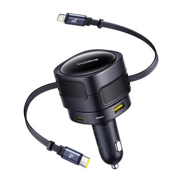Carregador de isqueiro Baseus Enjoyment Max 90W com cabos USB-C e Lightning - Preto