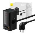 Baseus PowerCombo Digital Power Strip 65W w. Retractable USB-C Cable - 2xAC, USB-C, USB-A - Preto