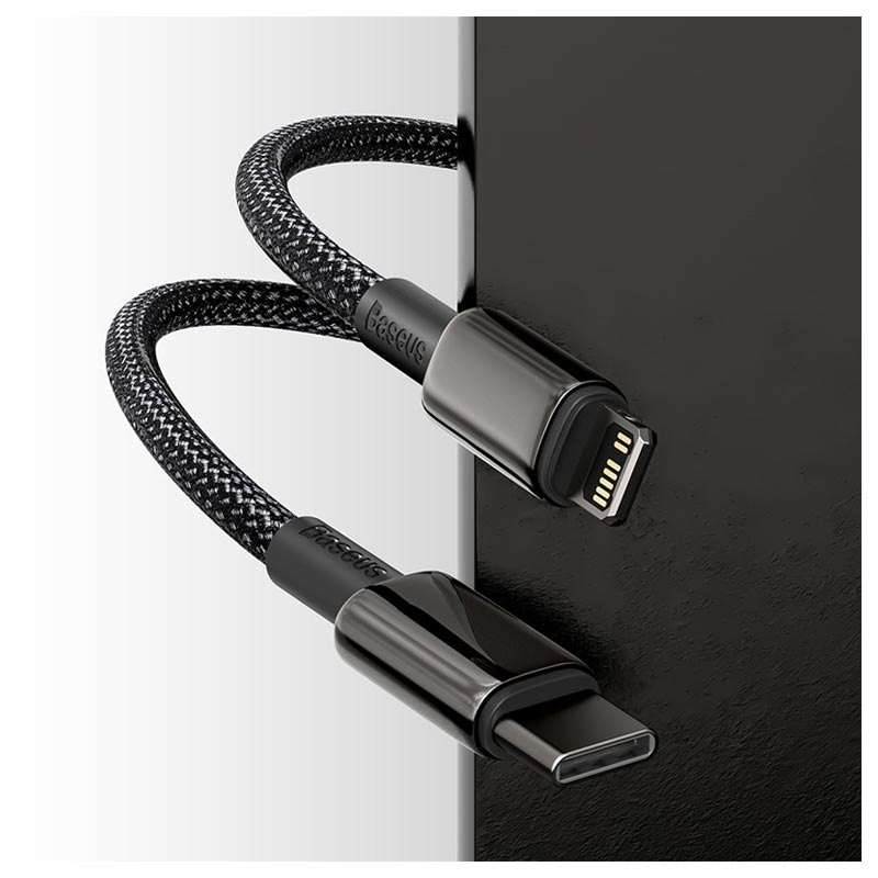 Cabo USB C Lightning Baseus Tungsten Gold 20W 2m Preto