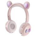 Auscultadores Bluetooth BK7 com LED Bear Ear - Cor-de-Rosa