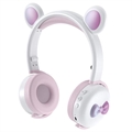 Auscultadores Bluetooth BK7 com LED Bear Ear - Branco